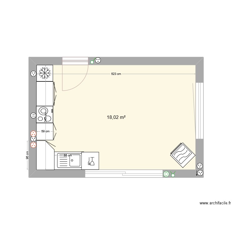 projet 1. Plan de 1 pièce et 18 m2