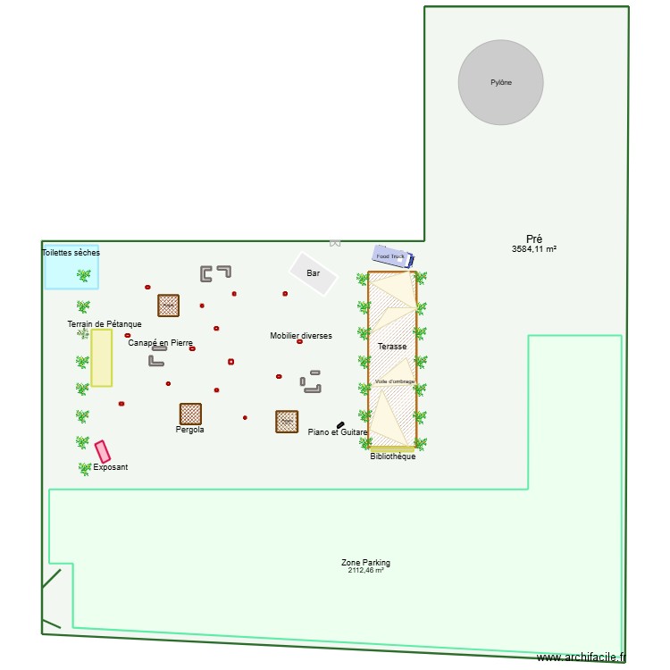 guinguette. Plan de 33 pièces et 4156 m2