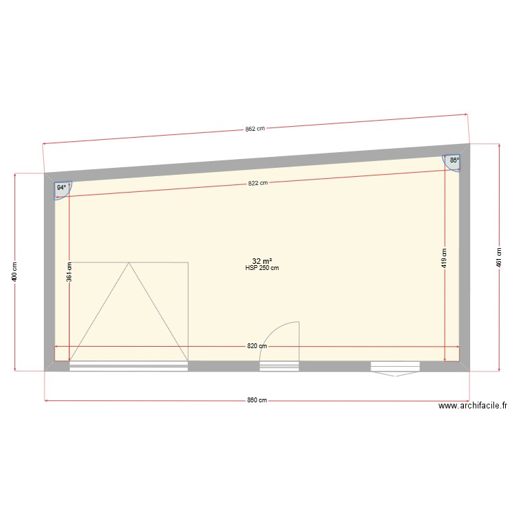 Abri de jardin v2. Plan de 1 pièce et 32 m2