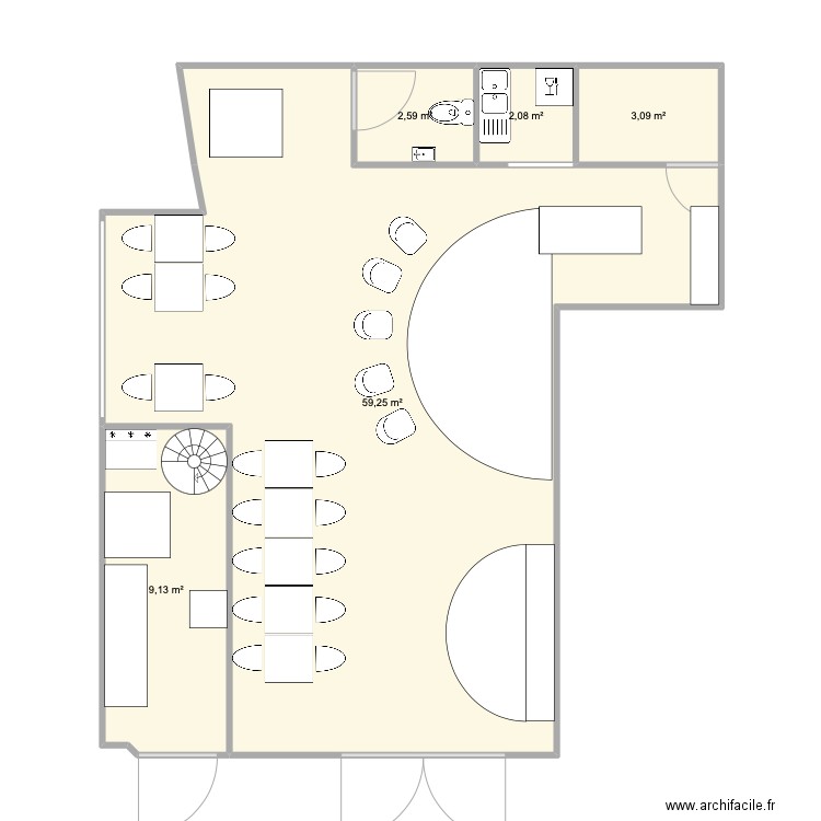 Essai pizze. Plan de 5 pièces et 76 m2