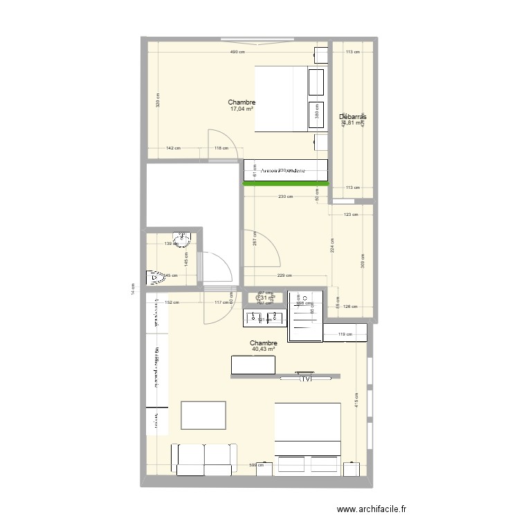 Prieuré 1er 4 sdb ch 1. Plan de 4 pièces et 63 m2