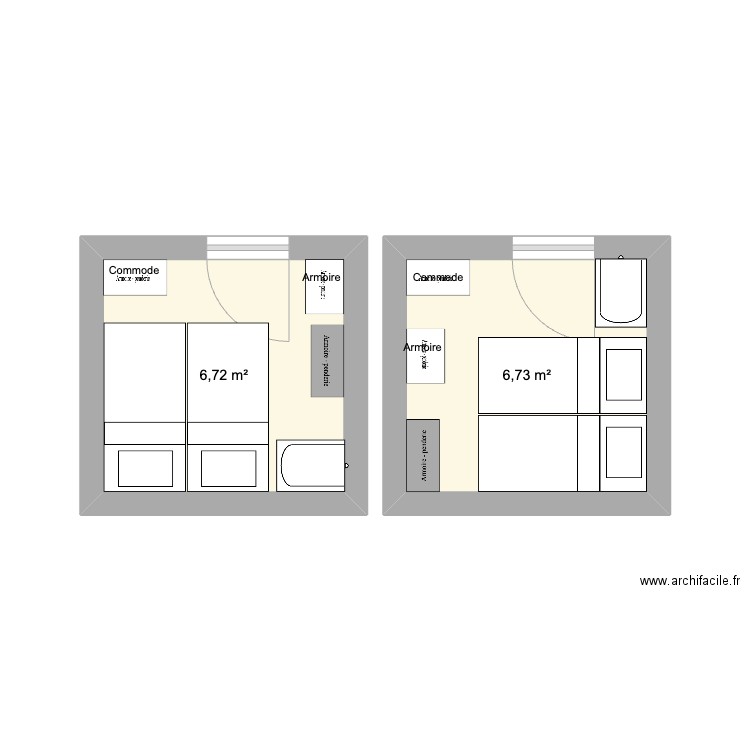 Chambre LEO . Plan de 2 pièces et 13 m2