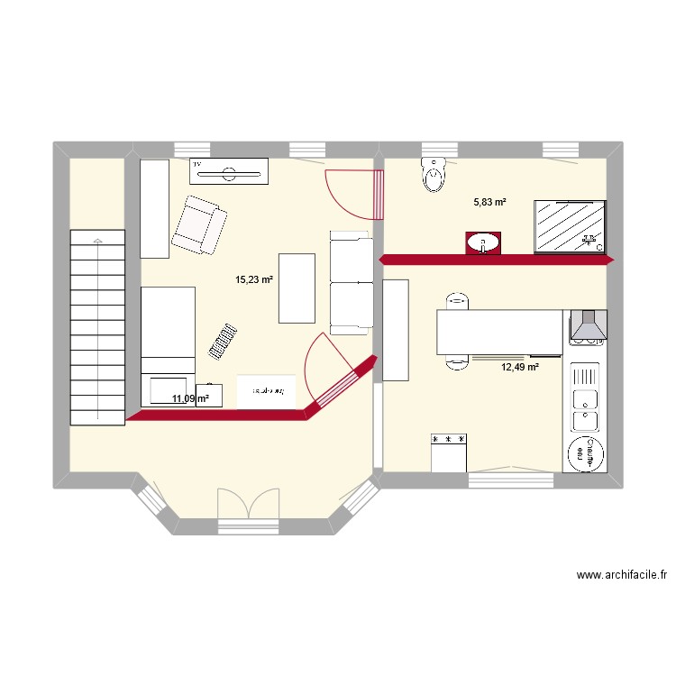 maison. Plan de 4 pièces et 45 m2