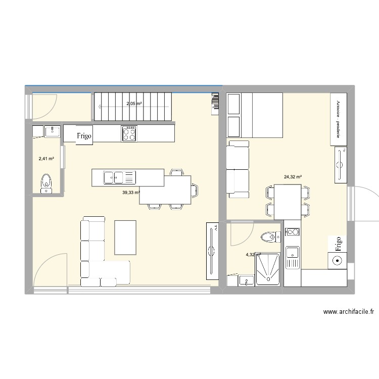 duplex rouge 2. Plan de 13 pièces et 225 m2