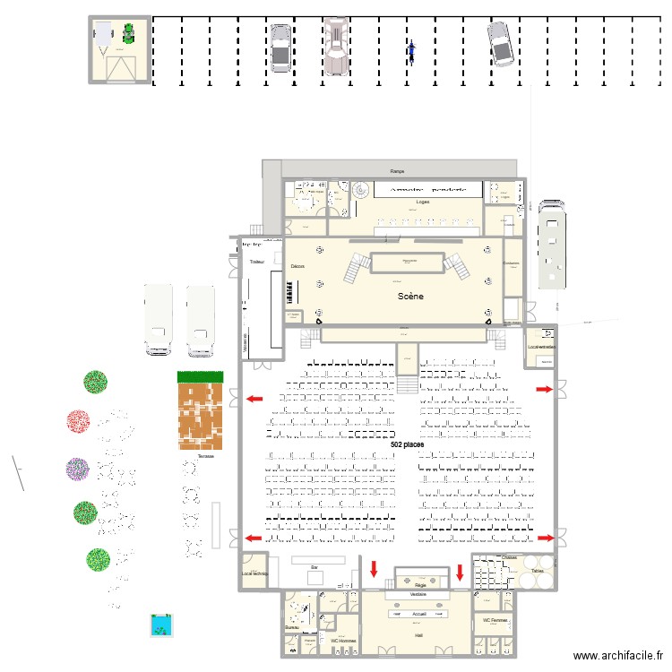 Cabaret 320 places - concert. Plan de 31 pièces et 430 m2