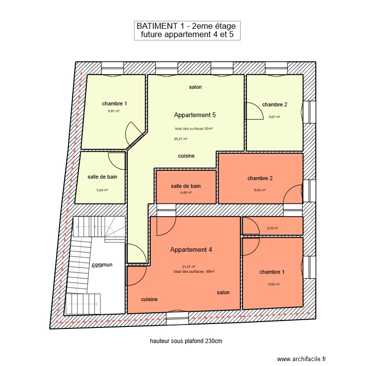 Bâtiment 1 aménagement 2er étage v2. Plan de 10 pièces et 110 m2