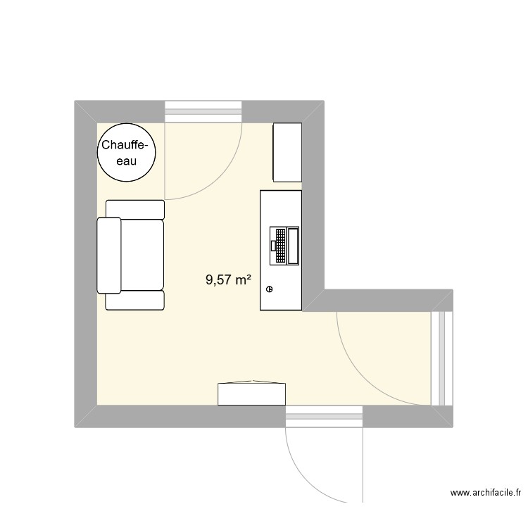 Bureau buanderie. Plan de 1 pièce et 10 m2