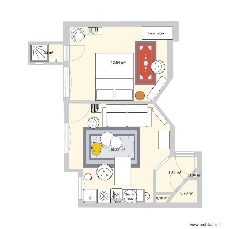 LaceAppartcui. Plan de 7 pièces et 32 m2