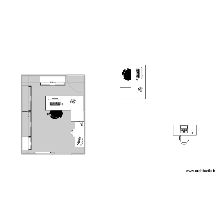 bureau. Plan de 1 pièce et 10 m2