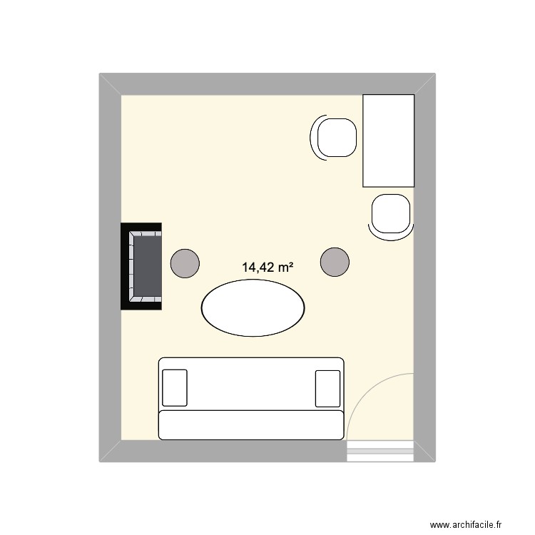 salon S. Plan de 1 pièce et 14 m2