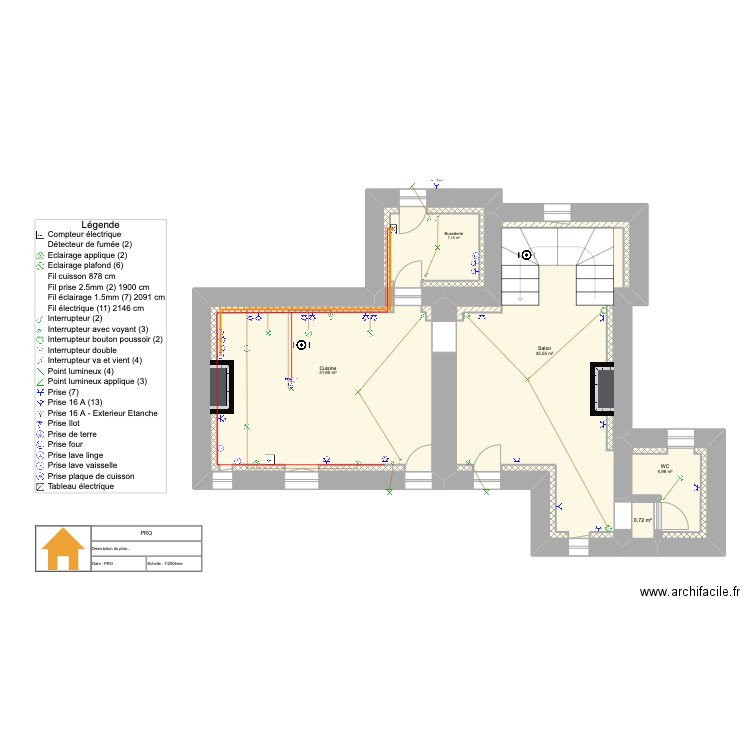 Plan Fermette - Lot Électricité. Plan de 17 pièces et 199 m2