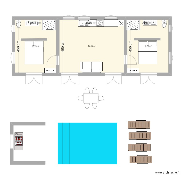 villa madhu. Plan de 3 pièces et 56 m2