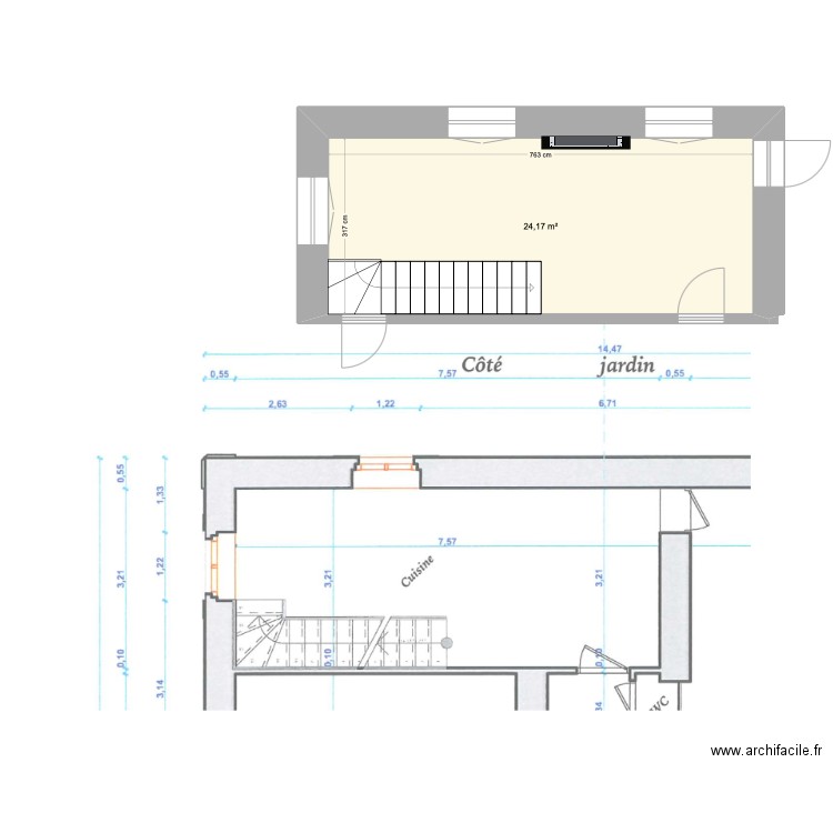 Cuisine Druyes base. Plan de 1 pièce et 24 m2