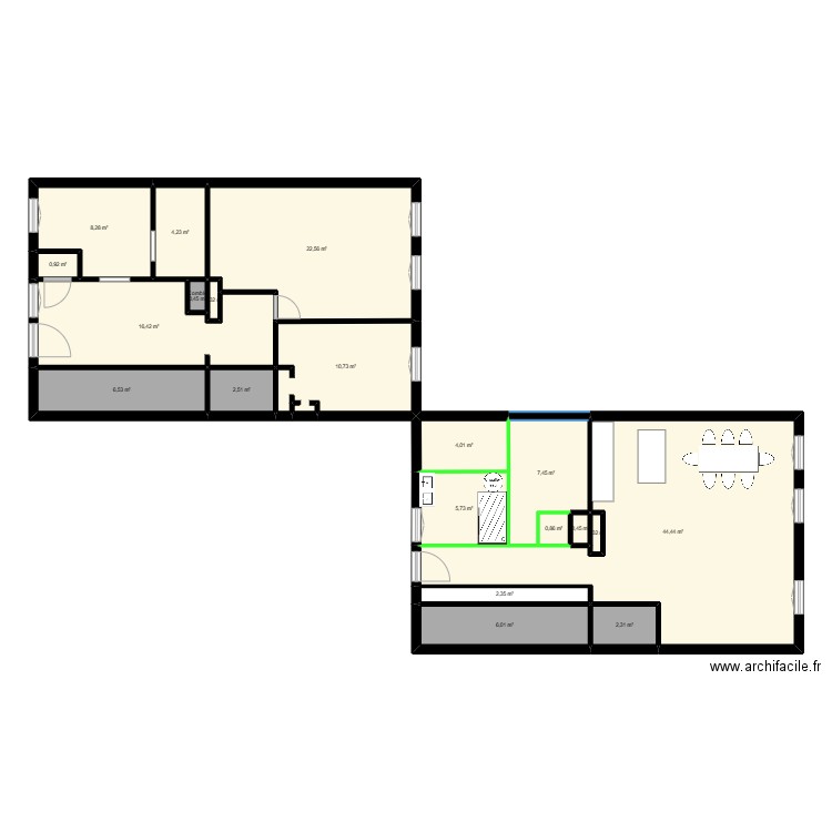 Plan Dumont d'urville V1. Plan de 20 pièces et 147 m2