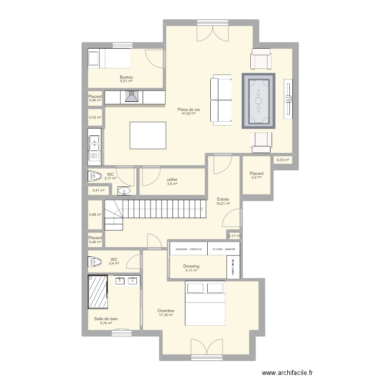 401 V3. Plan de 17 pièces et 103 m2