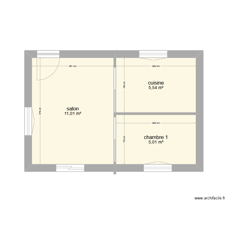 test. Plan de 3 pièces et 22 m2