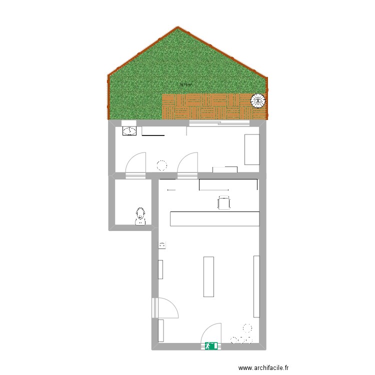 commerce. Plan de 2 pièces et 36 m2