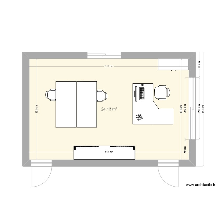 bureau. Plan de 1 pièce et 24 m2