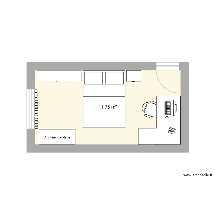 Chambre. Plan de 1 pièce et 12 m2