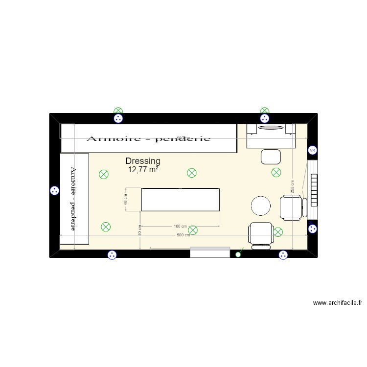 dressing. Plan de 1 pièce et 13 m2