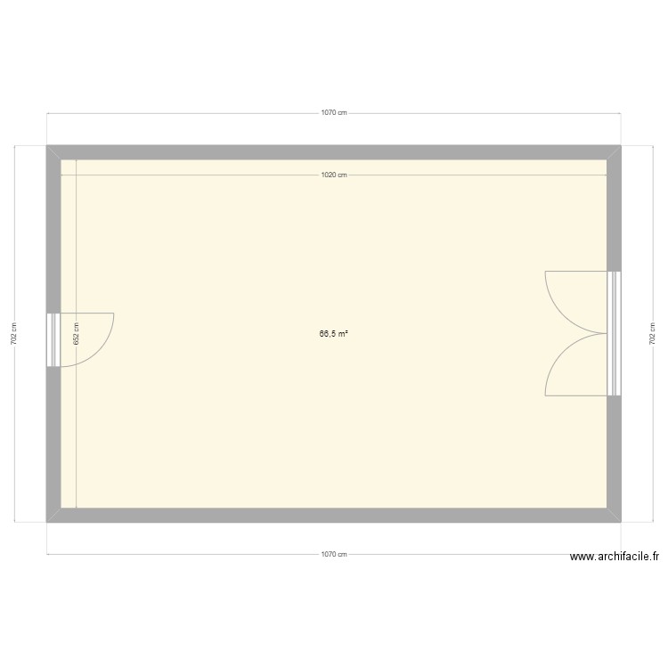 Grange Brute. Plan de 1 pièce et 67 m2