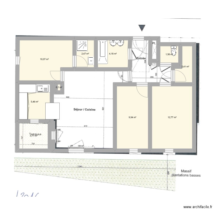 Appart. Plan de 10 pièces et 53 m2