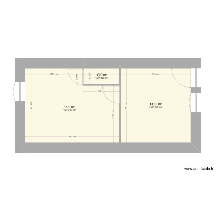 rdc . Plan de 3 pièces et 30 m2