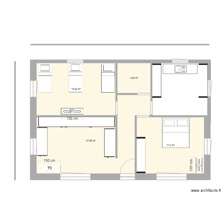 MAISON FERME. Plan de 4 pièces et 68 m2