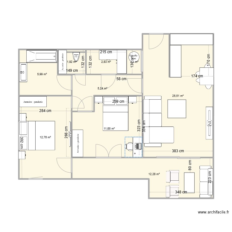 PLAN AVEC COTE V3. Plan de 9 pièces et 79 m2