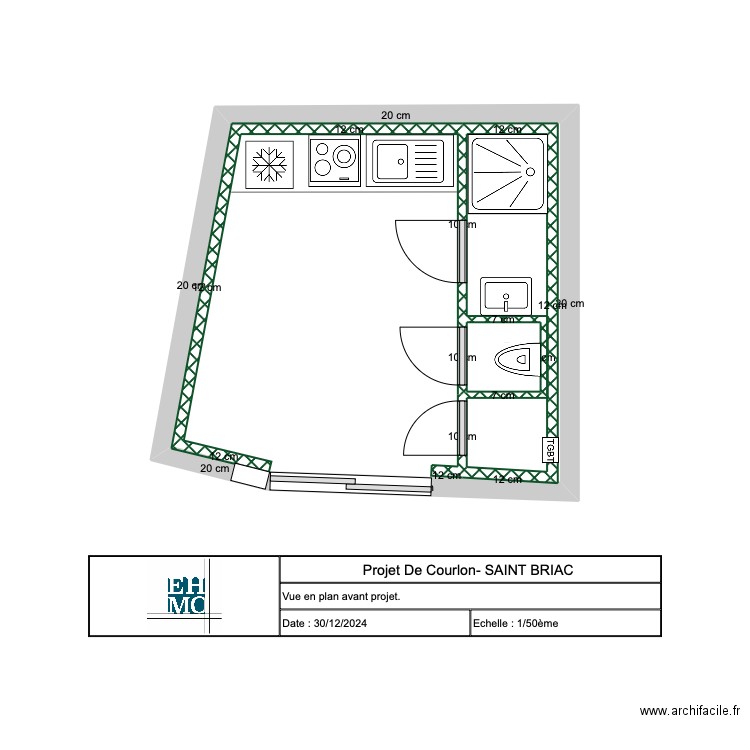 Projet De Courlon- SAINT BRIAC . Plan de 3 pièces et 19 m2