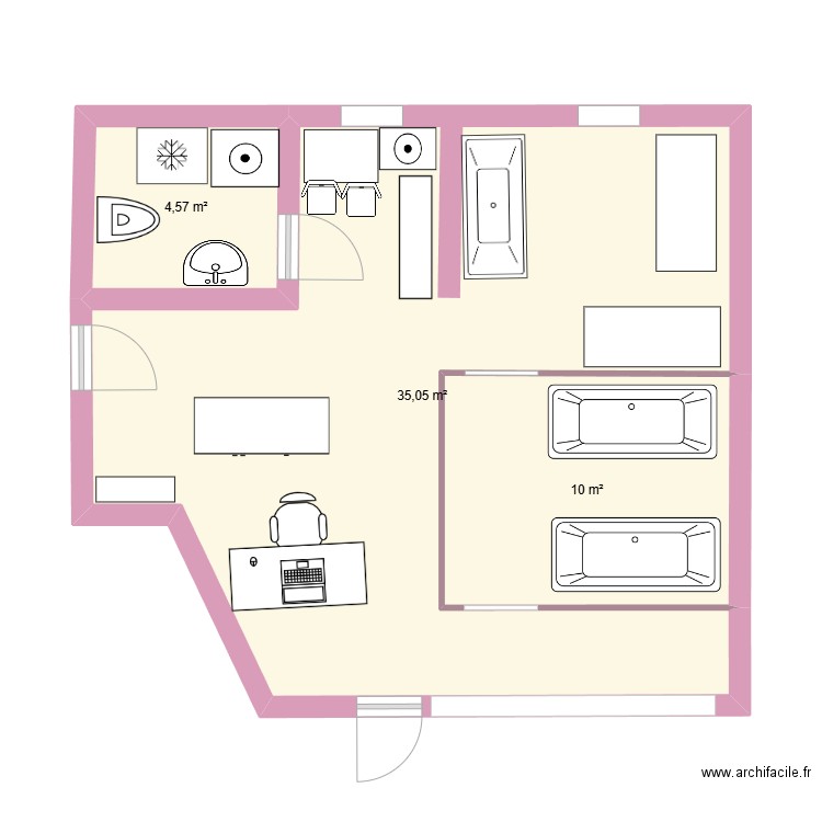 La Truffe Poudrée. Plan de 3 pièces et 50 m2