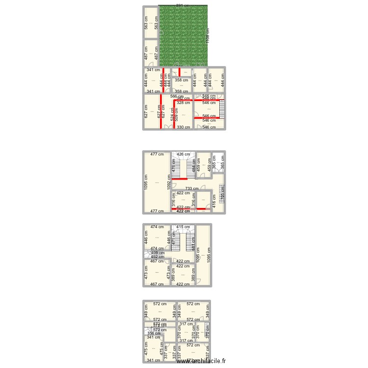 Rez immeuble. Plan de 37 pièces et 558 m2