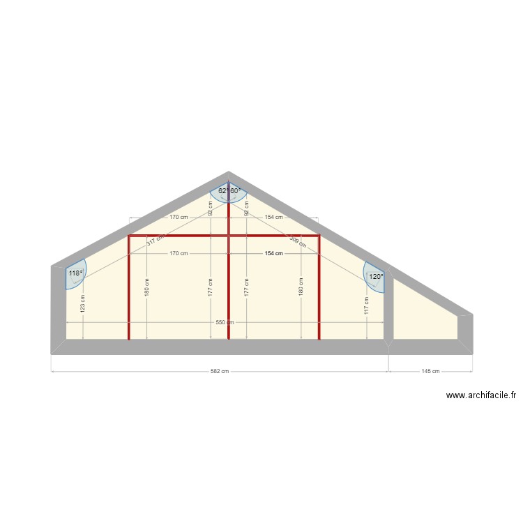 coupe SHAB. Plan de 2 pièces et 12 m2