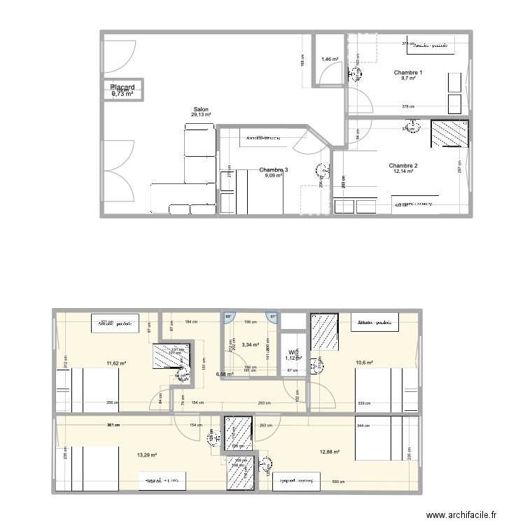 PLAN MATHIEU. Plan de 14 pièces et 122 m2