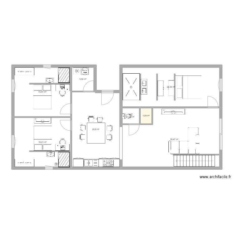 House 1. Plan de 8 pièces et 111 m2