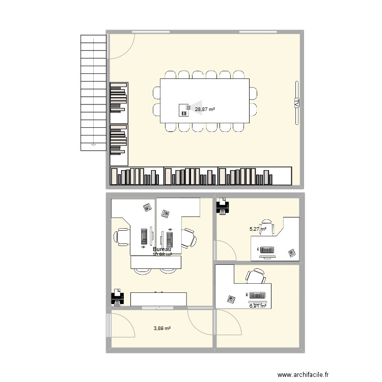 Bureaux. Plan de 5 pièces et 56 m2