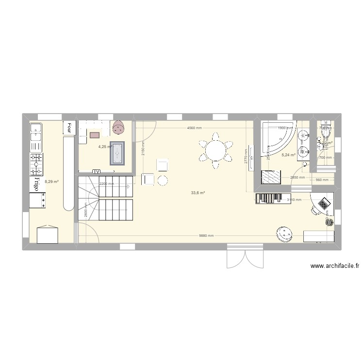 maison . Plan de 5 pièces et 53 m2