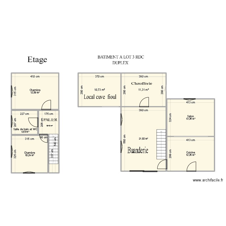 BATIMENT  A LOT 3. Plan de 9 pièces et 104 m2