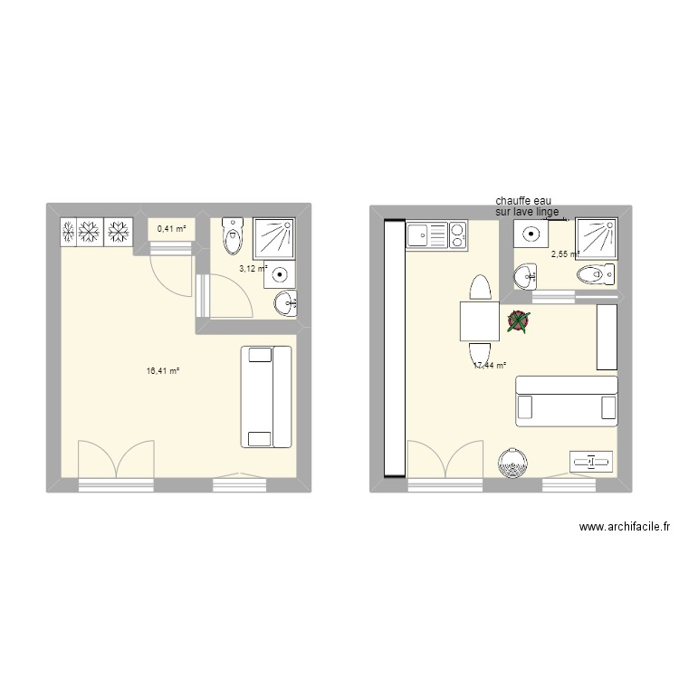 studio république. Plan de 5 pièces et 40 m2