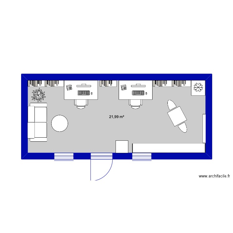 Bureau. Plan de 1 pièce et 22 m2