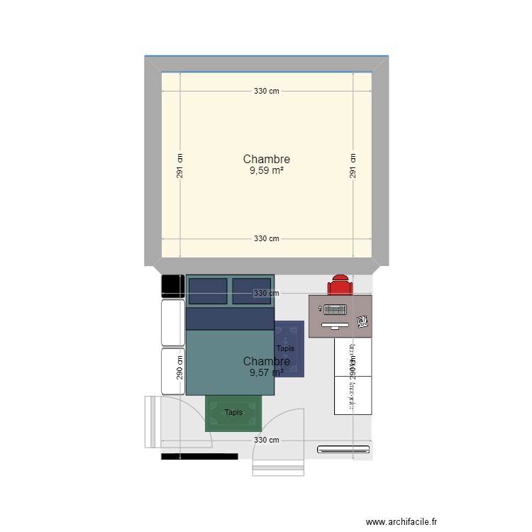 Chambre Yanis. Plan de 2 pièces et 19 m2