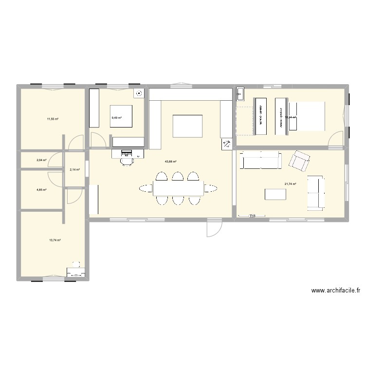 maison 974. Plan de 9 pièces et 128 m2