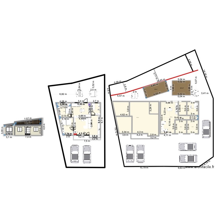 PLAND  N° 2   2 CHB  avec 2 fosse. Plan de 25 pièces et 423 m2