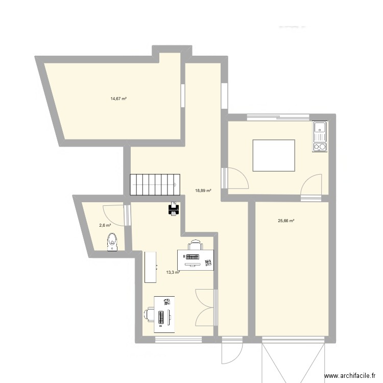 Plan RDC. Plan de 5 pièces et 75 m2