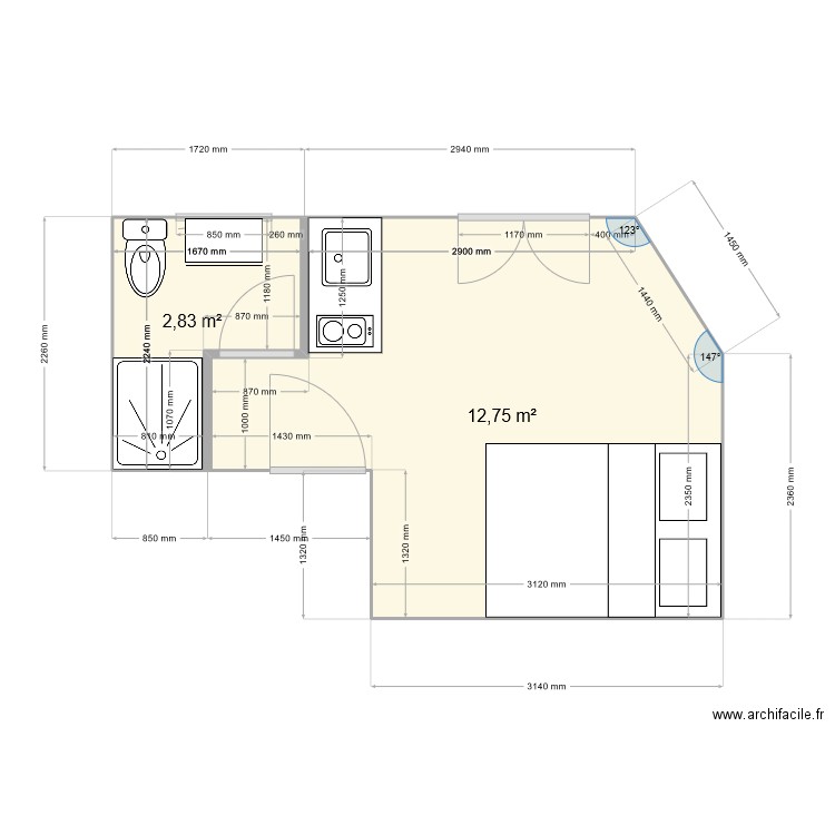 PlanDiane_1. Plan de 2 pièces et 16 m2