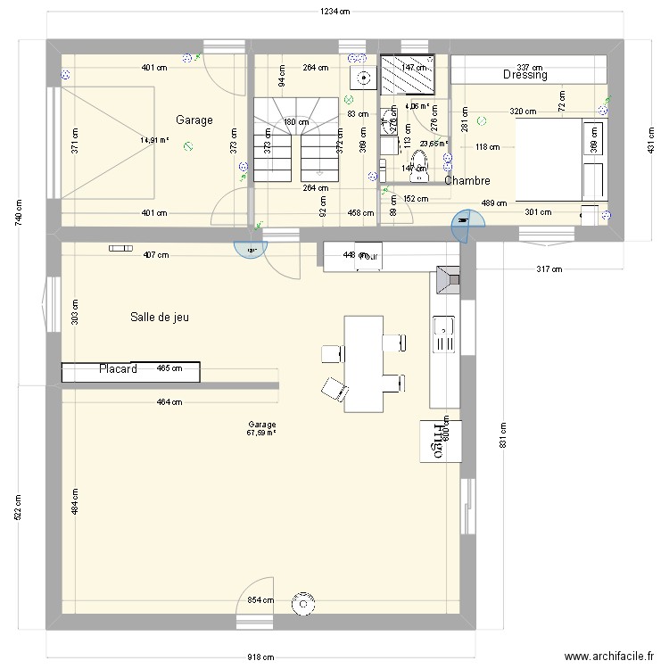 extension. Plan de 7 pièces et 134 m2