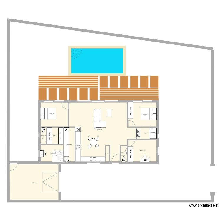 maison Merville. Plan de 12 pièces et 126 m2