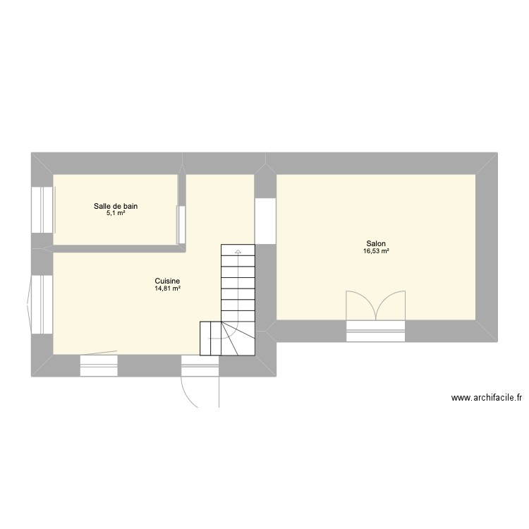 quenecouler. Plan de 3 pièces et 36 m2