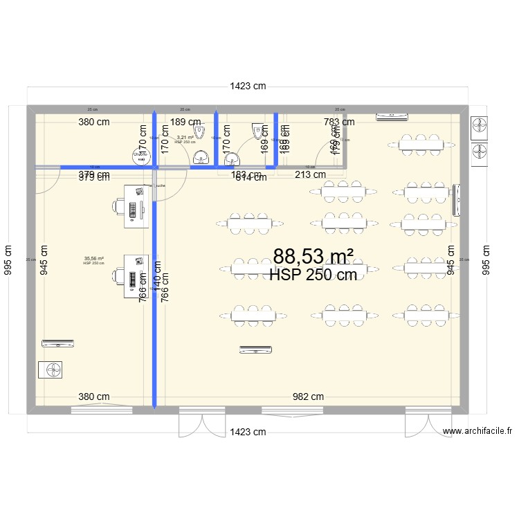 Mairie. Plan de 3 pièces et 127 m2