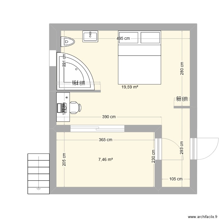 agrandissement flo. Plan de 2 pièces et 27 m2